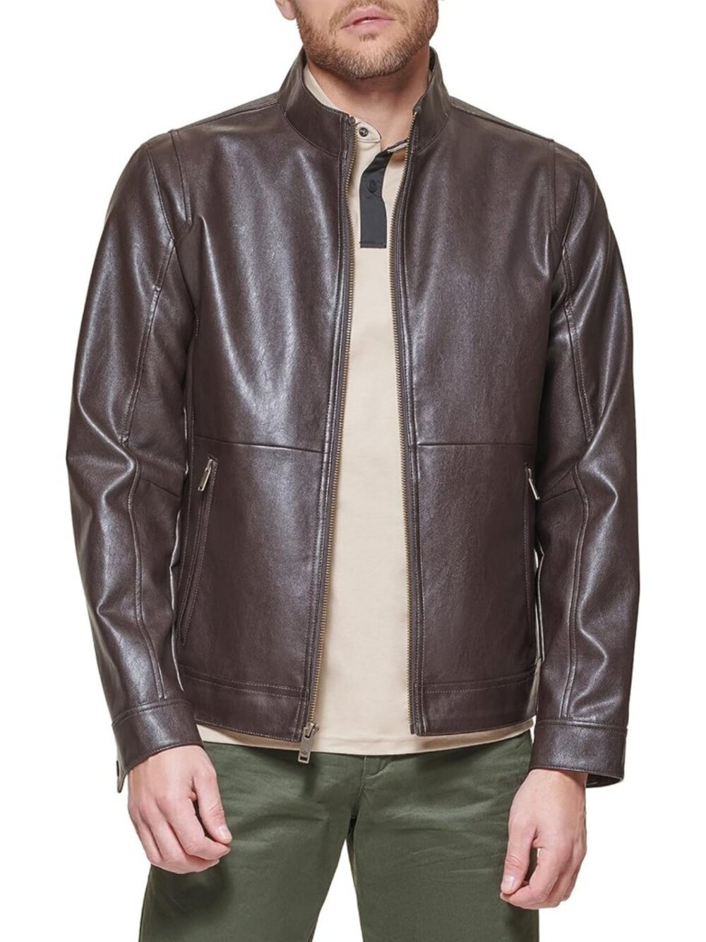 Stylish Men's Faux Leather Racer Jacket - Trendy Biker Style, Perfect for Fall